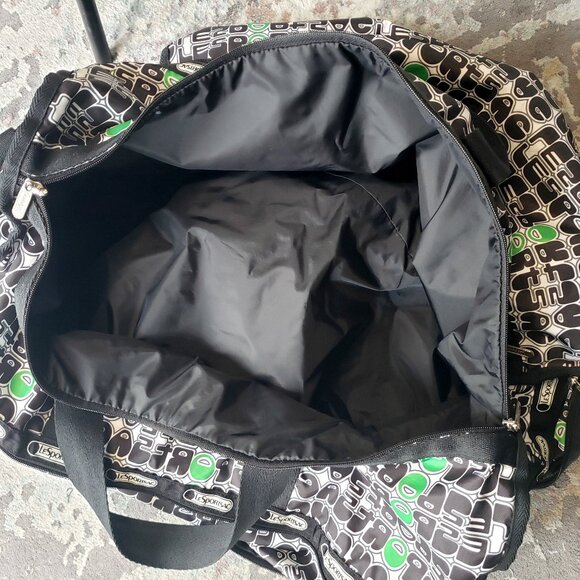 Le Sport Sac Green White Black Weekender Duffle Bag Suitcase + Makeup Tote - Picture 7 of 13